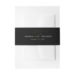Moderne Schwarz-Gold-Blüh-Kalligrafie-Hochzeit Einladungsbanderole