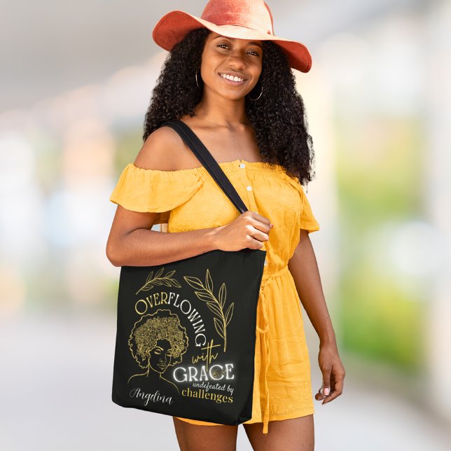 Moderne Schwarz-Gold-Blütenhaare überfließen Grace Tasche (Von Creator hochgeladen)