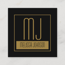 Moderne Schwarz & Gold erste Monogram Social Media Quadratische Visitenkarte