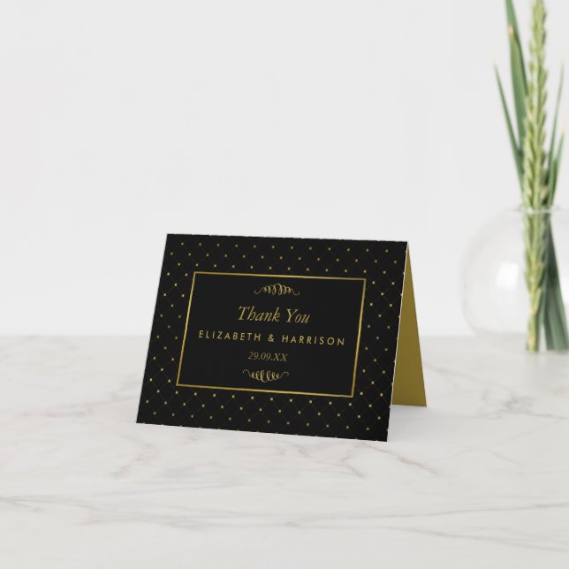 Moderne Schwarz-Gold-Foil-Effekt Hochzeit Dankeskarte (Vorderseite)
