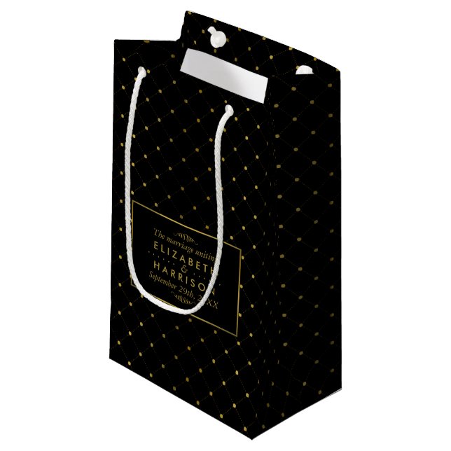 Moderne Schwarz-Gold-Foil-Effekt Hochzeit Kleine Geschenktüte (Vorderseite Schrägansicht)