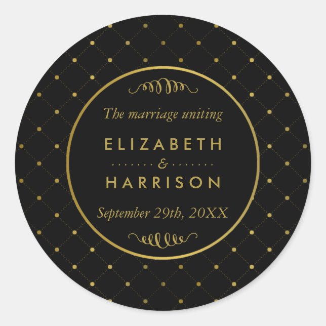 Moderne Schwarz & Gold Foil Effekt Hochzeit Vielen Runder Aufkleber (Vorderseite)