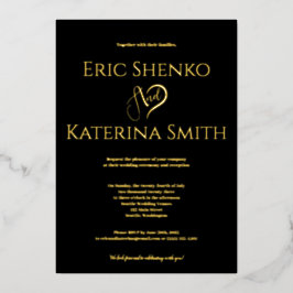 Moderne Schwarz-Gold-Foil-Hochzeit Folieneinladung