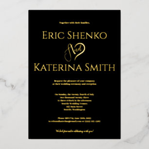 Moderne Schwarz-Gold-Foil-Hochzeit Folieneinladung