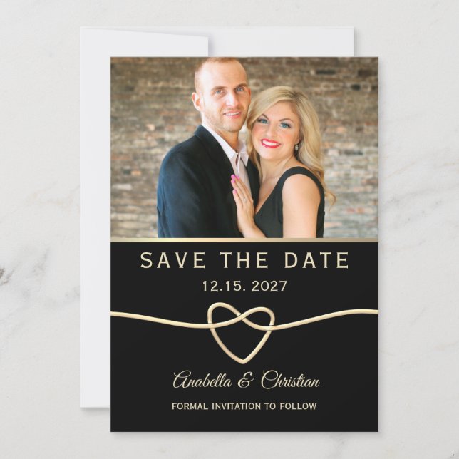Moderne Schwarz-Gold-Foto-Hochzeit Save The Date (Vorderseite)