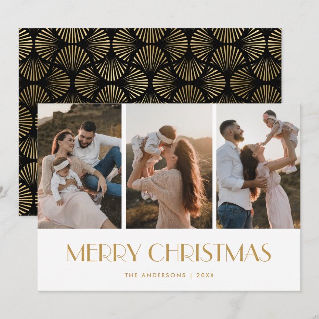 Moderne Schwarz-Gold-Fotocollage Weihnachten (Vorne/Hinten)