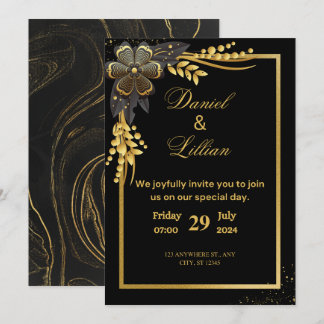 Moderne Schwarz-Gold-Hochzeitseinladung Einladung