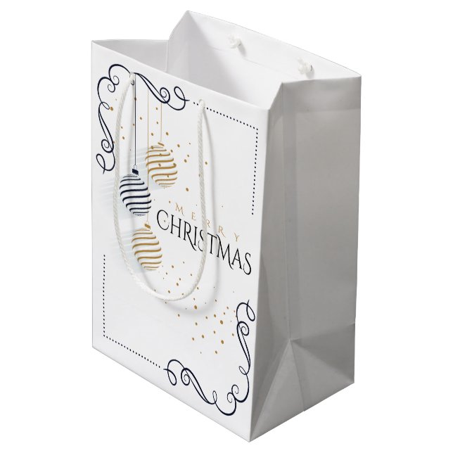 Moderne Schwarz-Gold-Minimal-Bauten Mittlere Geschenktüte (Rückseite Schrägansicht)