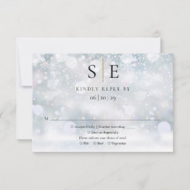 Moderne Schwarz-Gold-Monogram-Winter-Hochzeit-UAWG RSVP Karte
