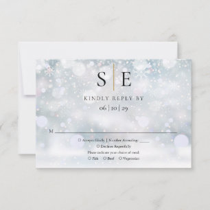 Moderne Schwarz-Gold-Monogram-Winter-Hochzeit-UAWG RSVP Karte