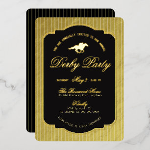 Moderne Schwarz & Gold Pferderennen Derby Reitspor Folieneinladung