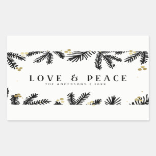 Moderne Schwarz & Gold Pine und Berries Holiday Rechteckiger Aufkleber