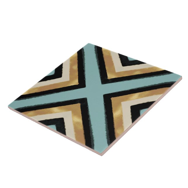 Moderne Schwarz-Gold-Pinselstriche Mint Geometric Fliese (Seite)