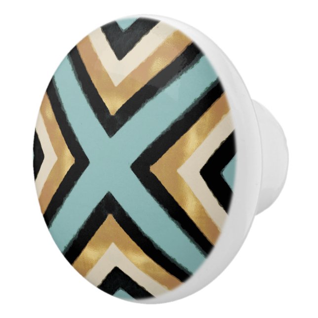 Moderne Schwarz-Gold-Pinselstriche Mint Geometric Keramikknauf (Rechts)