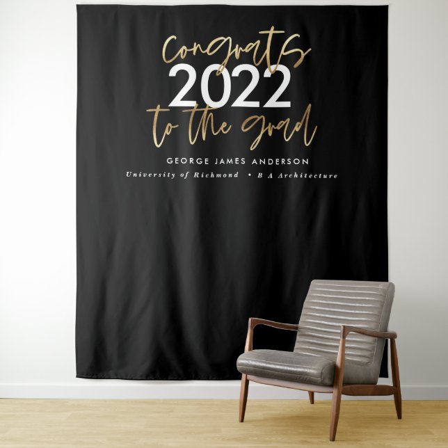 Moderne Schwarz-Gold-Schrift-Stilvoller Abschluss Wandteppich (Beispiel)
