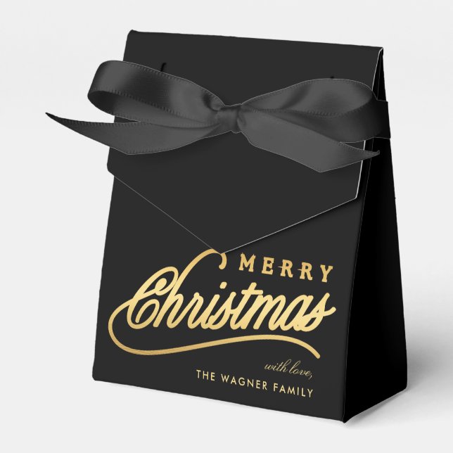 Moderne Schwarz & Gold Script Frohe Weihnachten Geschenkschachtel (Vorderseite)