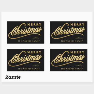 Moderne Schwarz & Gold Script Frohe Weihnachten Rechteckiger Aufkleber