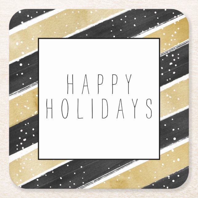 Moderne Schwarz & Gold Snowflake Strip Holiday Rechteckiger Pappuntersetzer (Vorderseite)