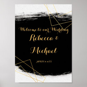 Moderne Schwarz & Gold Wasserfarbe Geometrische Be Poster