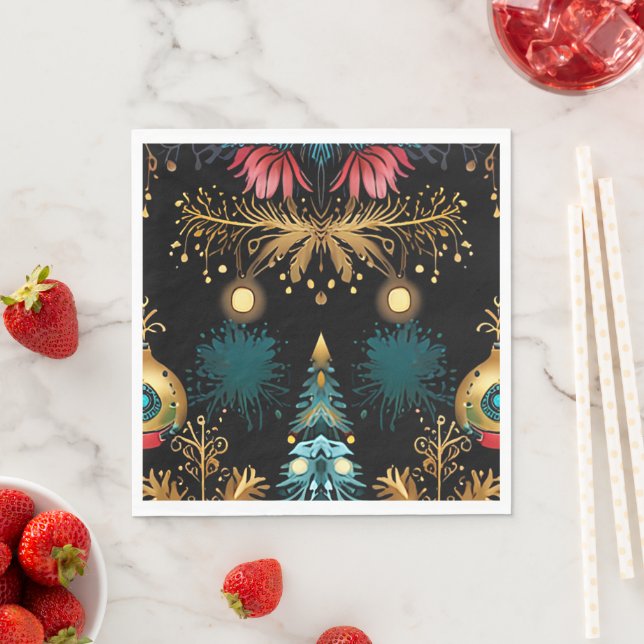 Moderne Schwarz-Gold-Weihnachten Serviette (Beispiel)