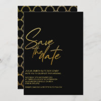 Moderne Schwarz-Gold-Wohnung Save the Date Einladu