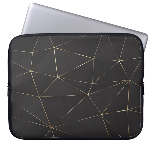 Moderne schwarz-goldene Polygonformen Textur Laptopschutzhülle (Vorderseite)