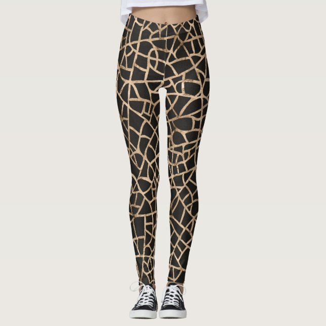 Moderne schwarz-goldgekrackte Muster-Leggings Leggings (Vorderseite)