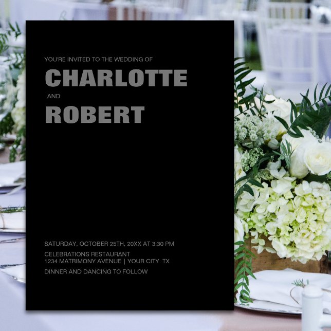 Moderne Schwarz-Grau-Hochzeit Einladung (Von Creator hochgeladen)