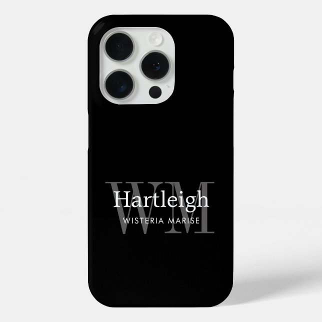 Moderne Schwarz Grau Weiß Monogramm Name Case-Mate iPhone Hülle (Rückseite)