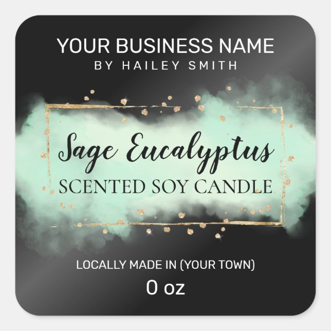 Moderne schwarz-grüne, zentrierte Sojakkerze Quadratischer Aufkleber (Vorderseite)