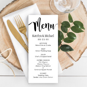 Moderne Schwarz-Handschrift-Hochzeit Menükarte