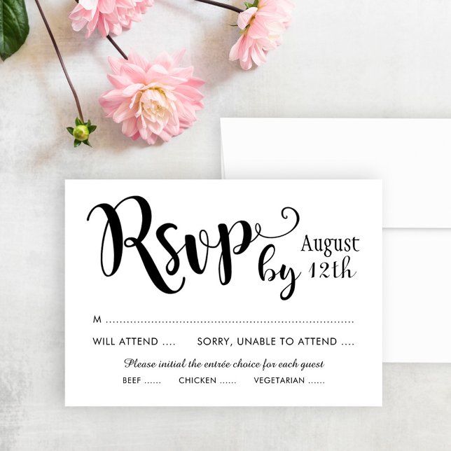 Moderne Schwarz-Handschrift-Hochzeit RSVP Karte (Von Creator hochgeladen)