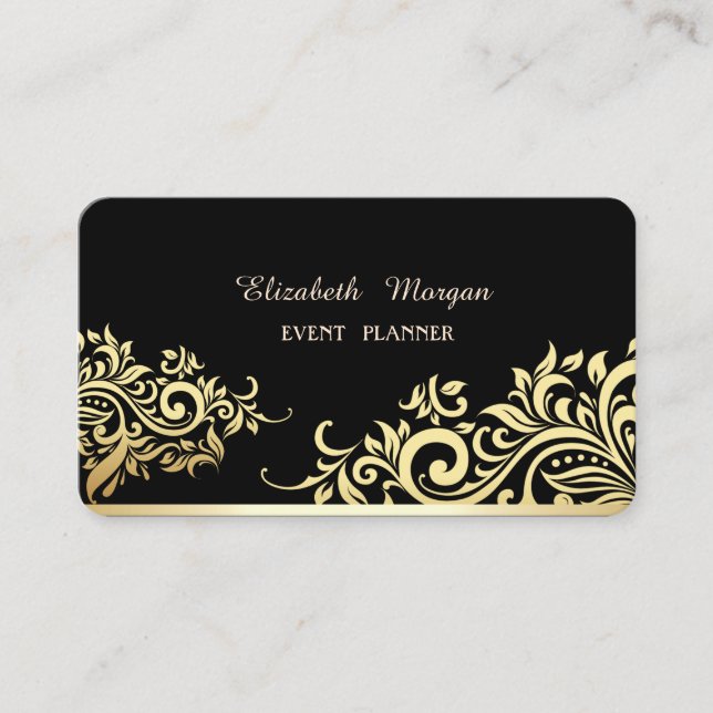 Moderne Schwarz, Imitate Gold Floral Visitenkarte (Vorderseite)