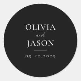 Moderne Schwarz-Minimal-Hochzeit Runder Aufkleber