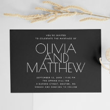 Moderne Schwarz-Minimalistische Hochzeit + QR-Code