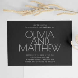 Moderne Schwarz-Minimalistische Hochzeit + QR-Code Einladung