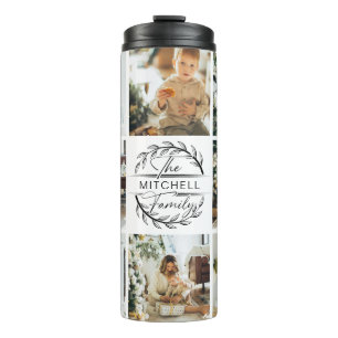 Moderne Schwarz Mit Monogramm & Fotocollage Thermosbecher