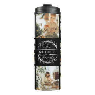 Moderne Schwarz Mit Monogramm & Fotocollage Thermosbecher