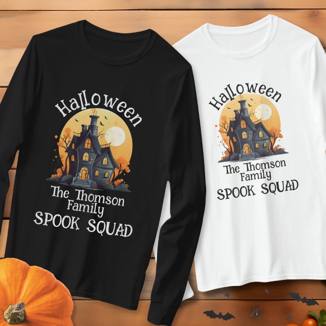 Moderne Schwarz Orange Spuk House Familie T-Shirt (Von Creator hochgeladen)