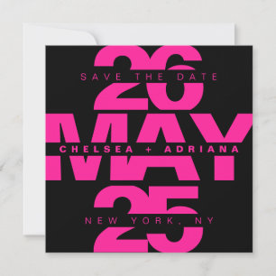 Moderne Schwarz Pink fette Typografie Hochzeit Save The Date