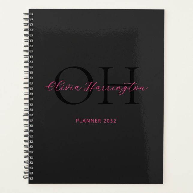 Moderne Schwarz-Pink-Script-Klassik Planer (Vorderseite)