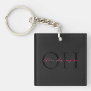 Moderne Schwarz-Pink-Script-Klassik Schlüsselanhänger