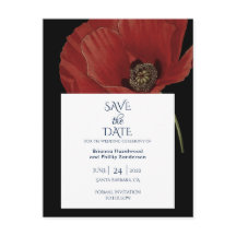 Moderne Schwarz-Poppy-Hochzeit rettet das Datum