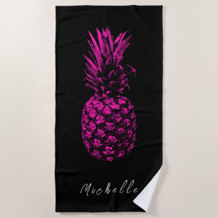 Moderne Schwarz-Rosa Ananas Benutzerdefiniert Strandtuch