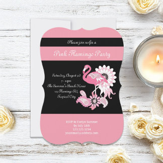 Moderne Schwarz-Rosa-Flamingo-Party Einladungen