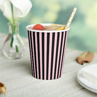 Moderne Schwarz & Rosa gestreift Pappbecher