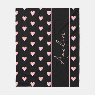 Moderne Schwarz-Rosa-Herzen Personalisiert Fleecedecke