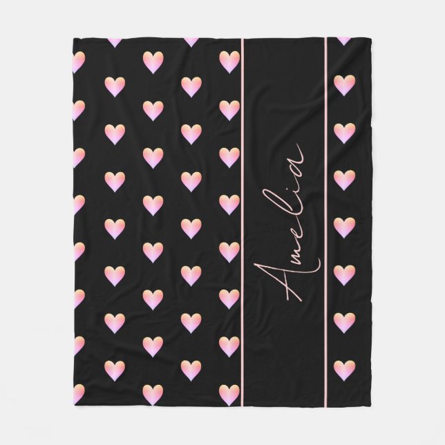 Moderne Schwarz-Rosa-Herzen Personalisiert Fleecedecke (Vorderseite)