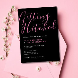 Moderne Schwarz & Rosa Hitched Einladung