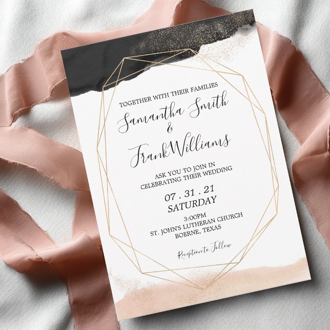 Moderne Schwarz-Rosa-Hochzeit - Einladung (Black and Blush Pink Modern Wedding Invitation)